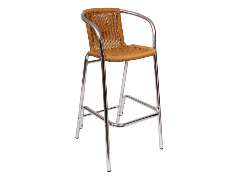 Madrid Arm Barstool Black Synthetic Wicker Anodized Aluminum