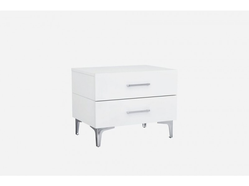 Diva Night Stand High Gloss White Chrome Handles Self-close Drawers Stainless Steel Legs
