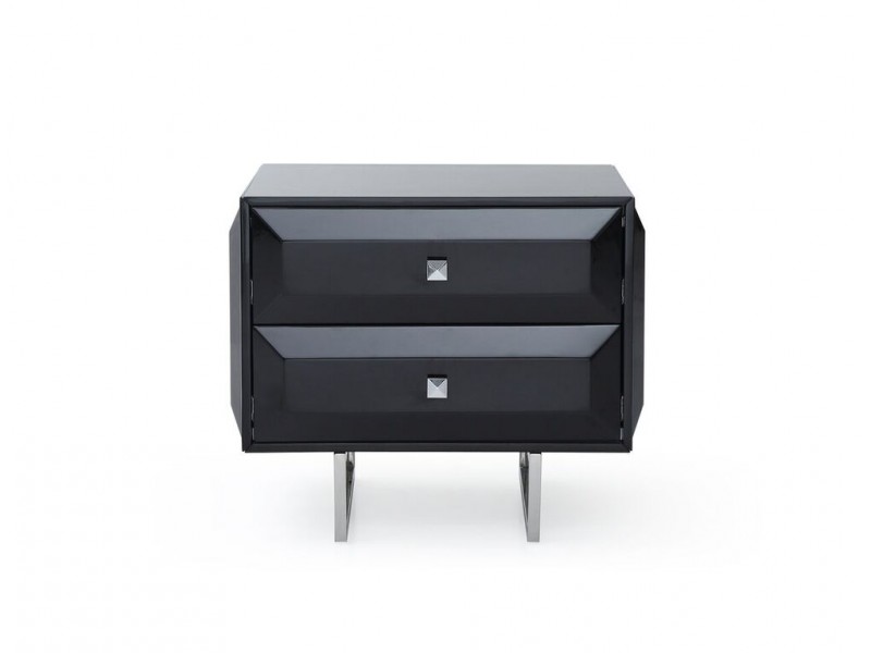 Abrazo Night Stand In High Gloss Black With 2 Self-close Drawers - Front