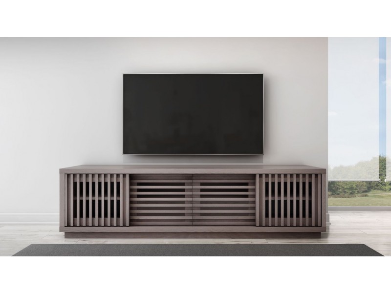 Furntiech Signature 82" Contemporary Coastal Grey Rustic TV Stand Media Console in American Red Oak