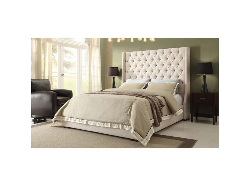 Diamond Sofa Park Avenue Tufted Bed with Vintage Wing in Desert Sand Linen