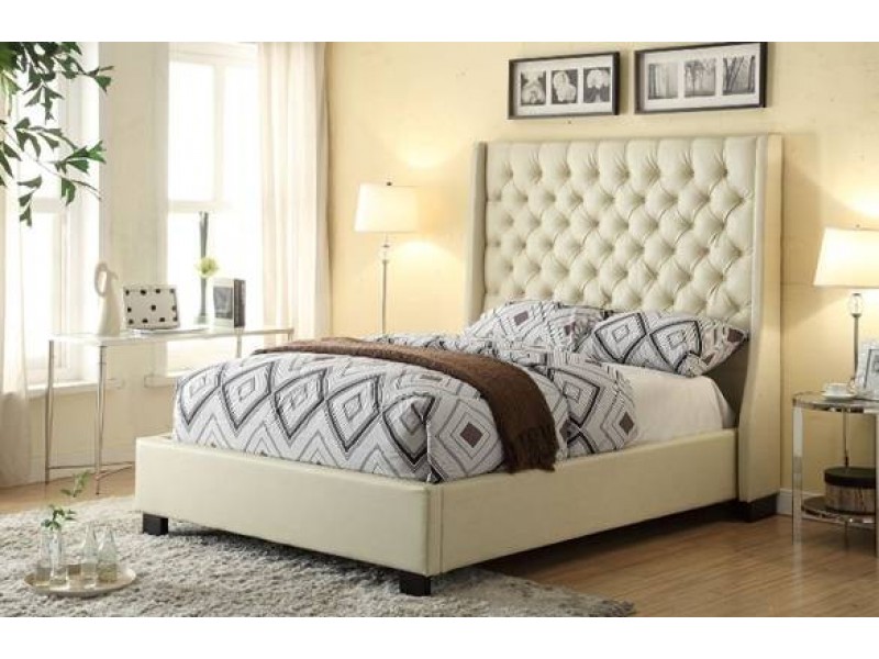 Diamond Sofa Park Avenue Tufted Bed with Vintage Wing in Wheat Savage Blended Leather