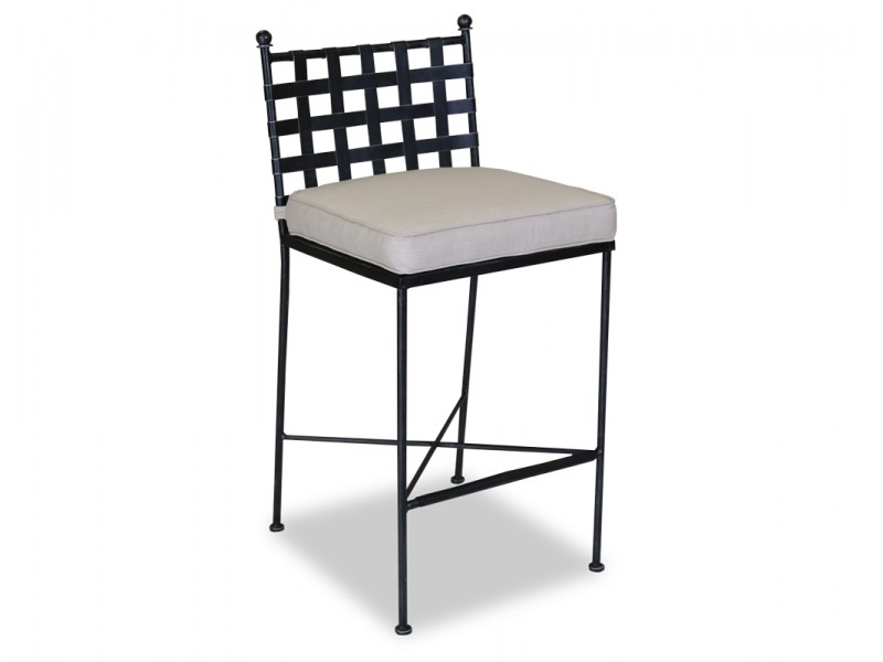 Sunset West Provence Aluminum Barstool With Cushions In Canvas Flax With Self Welt