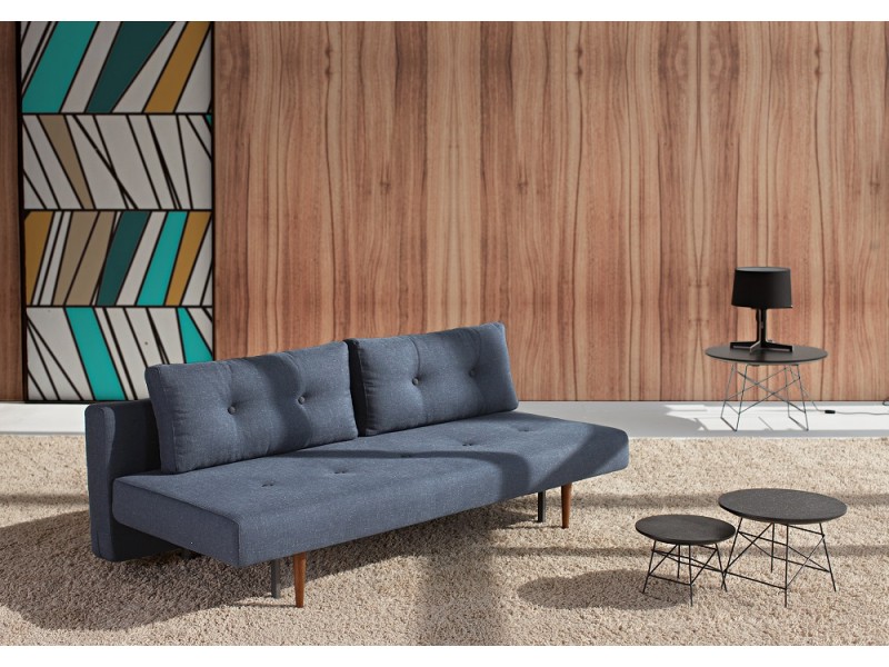 Recast Sofa With NST Blue Fabric Dark Wood Legs - Lifestyle