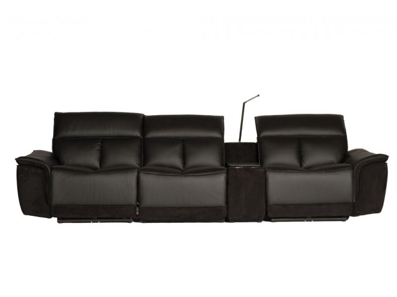 Modulate 4 Piece Recliner Midnight Black Leather with Black Fabric - Front