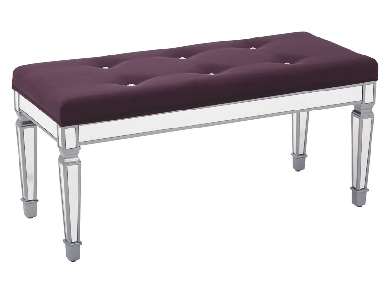 Reflections 42" Mirror Finish Framed Bench With Padded Port Velvet Fabric Top