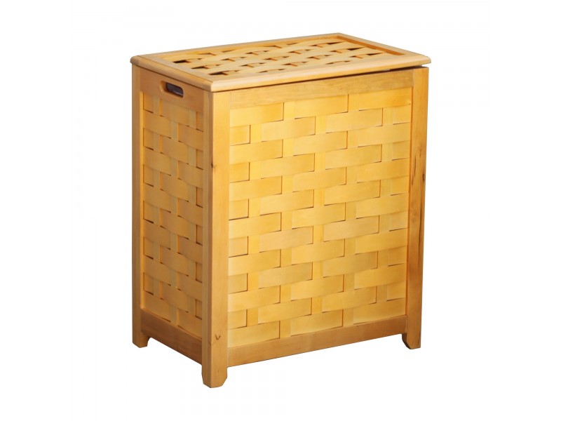 Natural Finished Rectangular Veneer Laundry Wood Hamper with Interior Bag - Angled