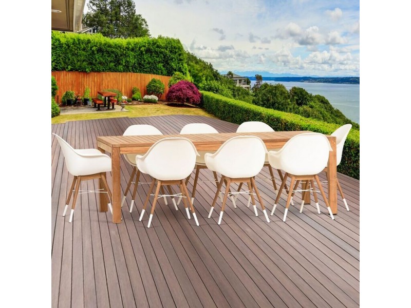 Amazonia Charlotte 9 Piece Teak Rectangular Patio Dining Set - Lifestyle