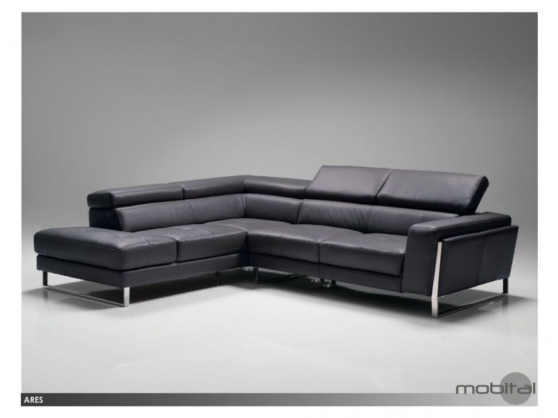 Ares LSF Sectional Slate Grey Top Grain Leather with Side Split and Polished Stainless Steel
