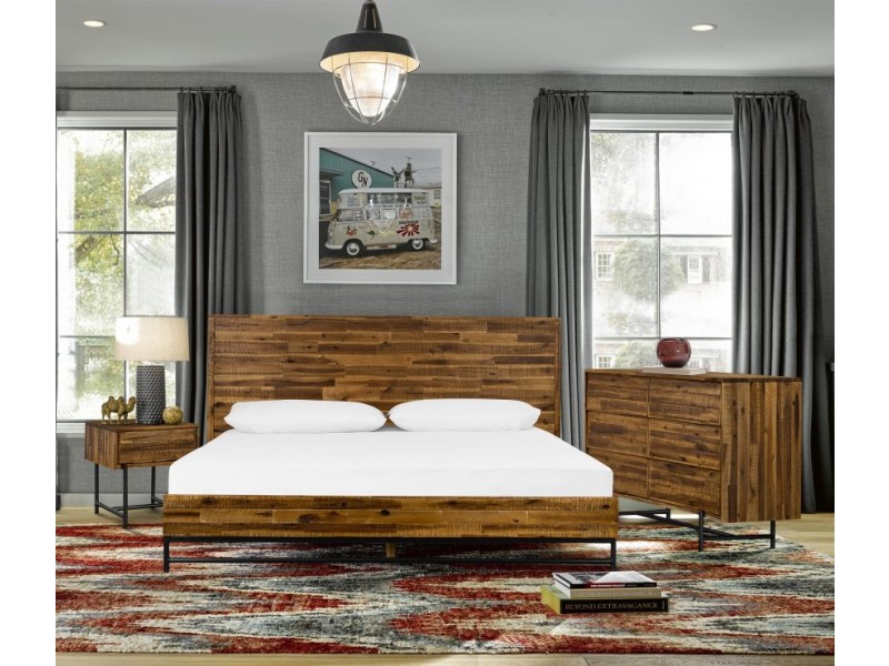 Cusco 3 Piece Acacia King Bed and Nightstands Bedroom Set  - Lifestyle