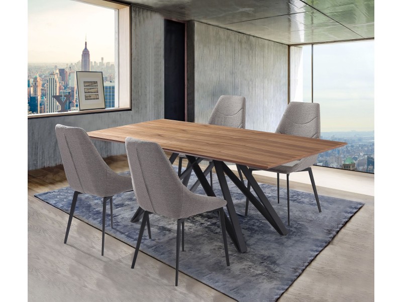 Modena Mid-Century Walnut Wood 5 Piece Dining Set
