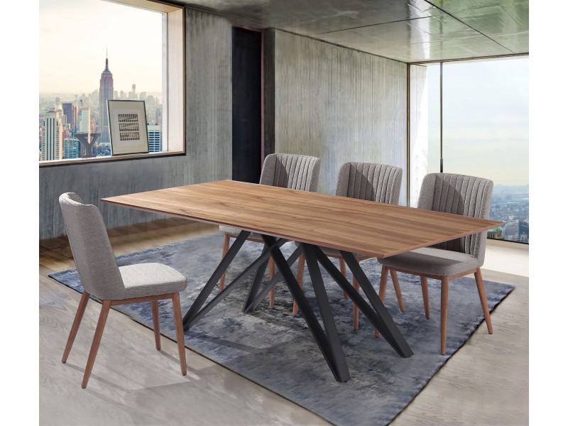 Wade Mid-Century Walnut Wood 5 Piece Dining Set - Lifestyle