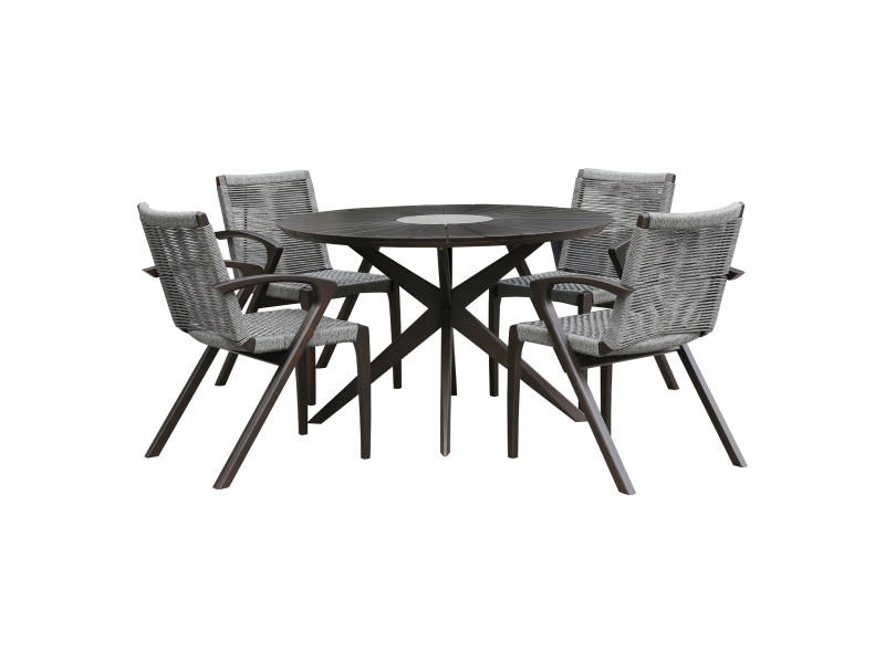 Oasis and Brielle 5 Piece Dark/Light Eucalyptus and Stone Outdoor Patio Dining Set 