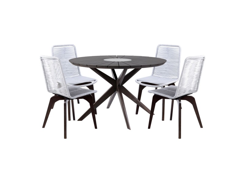 Oasis and Island 5 Piece Dark Eucalyptus and Stone Outdoor Patio Dining Set 