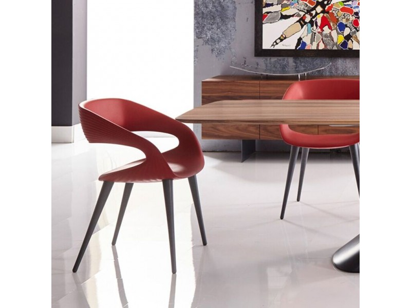 Shape Chair in Red PU With Wood Legs - Lifestyle