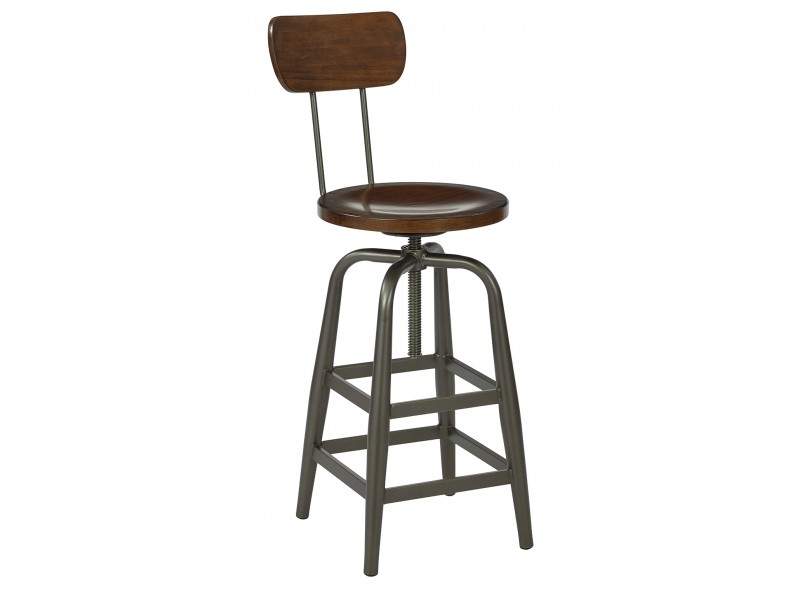 Sullivan Swivel Stool With Back In Pewter & Walnut Finish