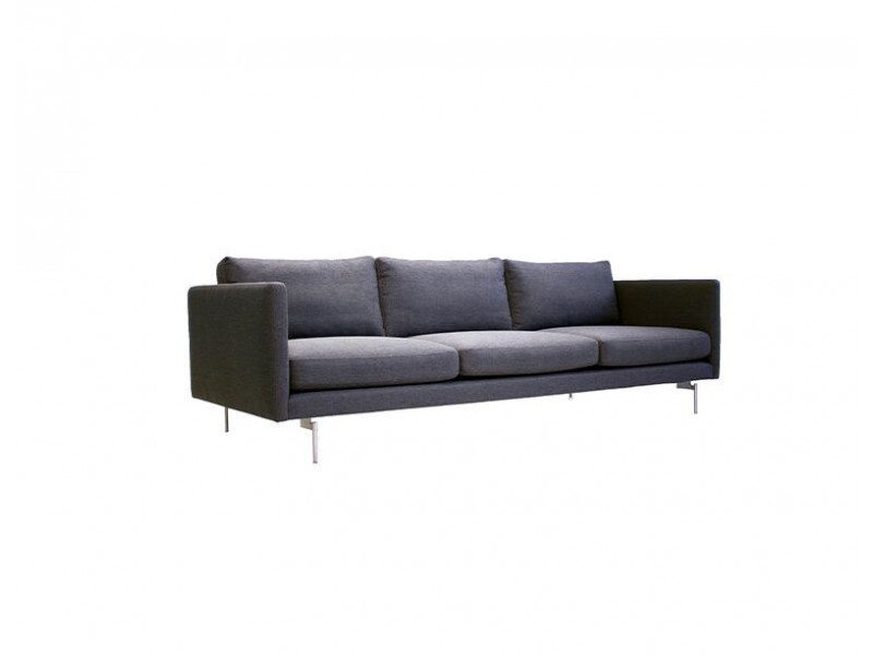 Taut 3 Seater Sofa Dark Grey Tweed Fabric with Brushed Stainless Steel Legs