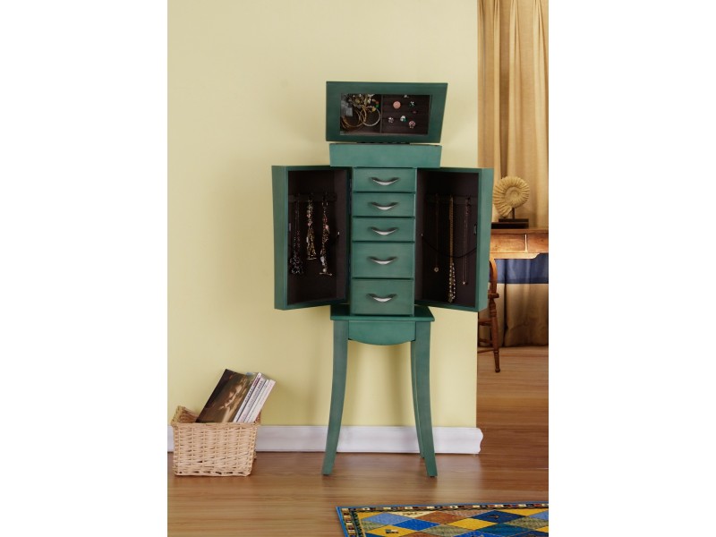 Paris Jewelry Armoire - Sea Green - Opened