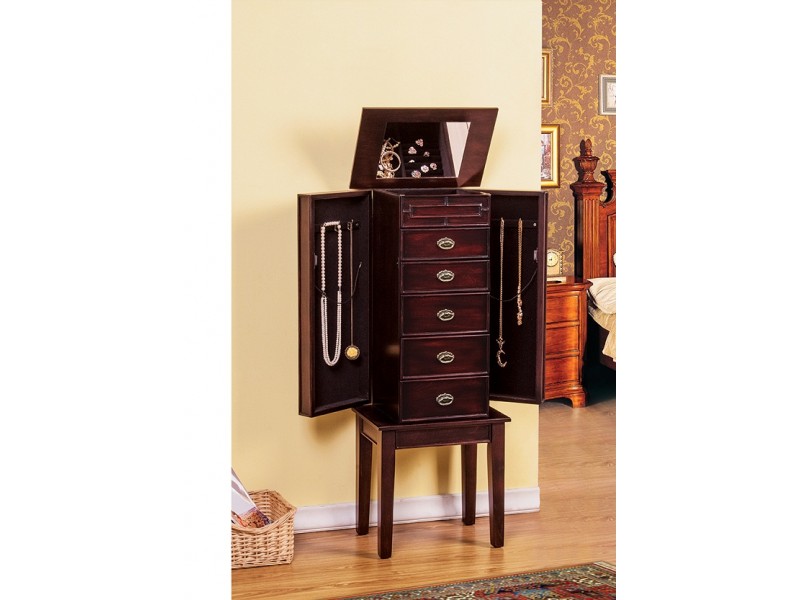 Augusta Jewelry Armoire - Brown - Drawers Opened