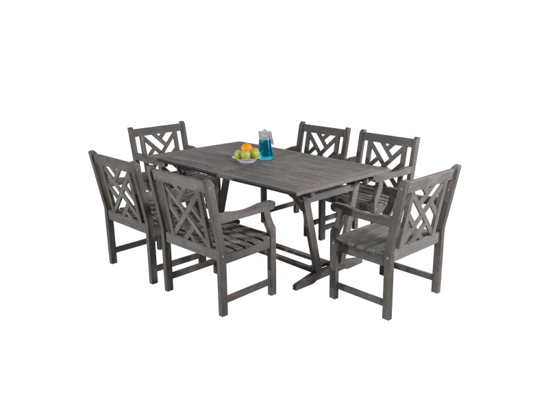 Renaissance Outdoor 7-piece Hand-scraped Wood Patio Dining Set with Extension Table - White bG