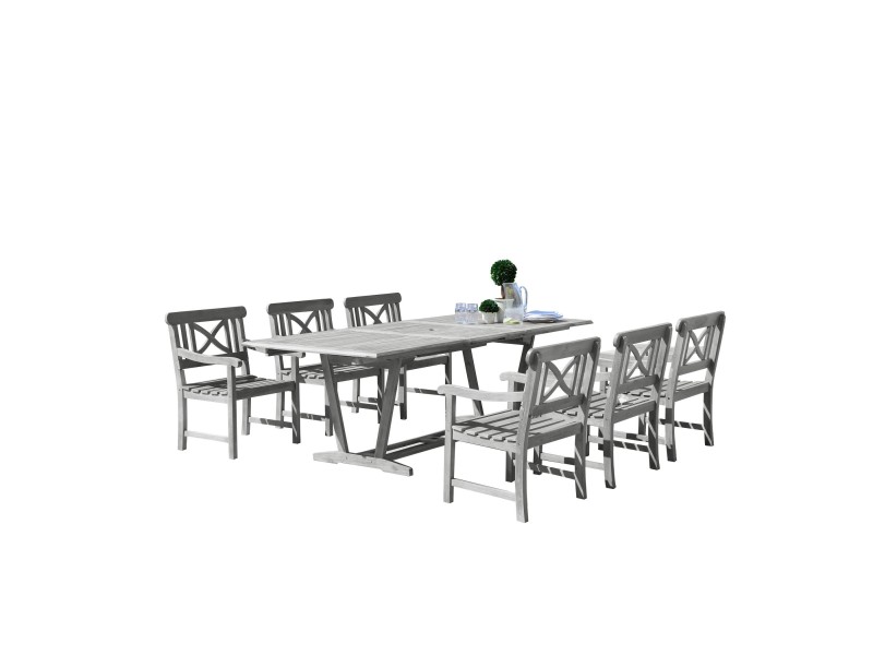Renaissance Outdoor 7-piece Hand-scraped Wood Patio Dining Set with Extension Table - White BG