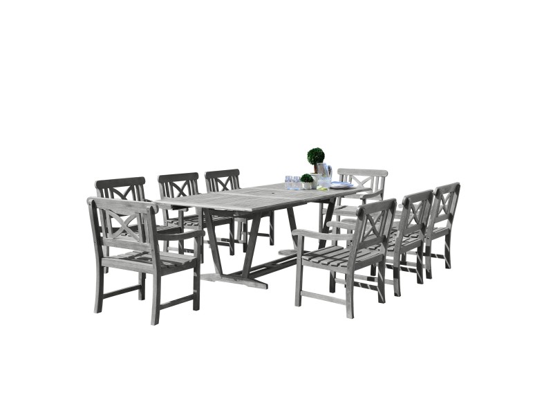 Renaissance Outdoor 9-piece Hand-scraped Wood Patio Dining Set with Extension Table - Set
