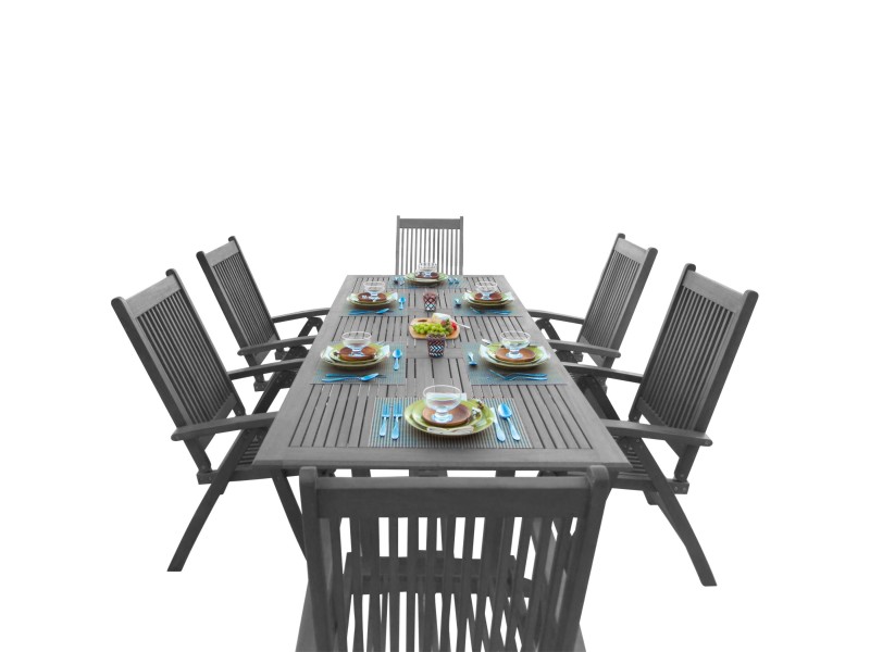Renaissance Outdoor Patio Hand-scraped Wood 7-piece Dining Set with Extension Table - White BG