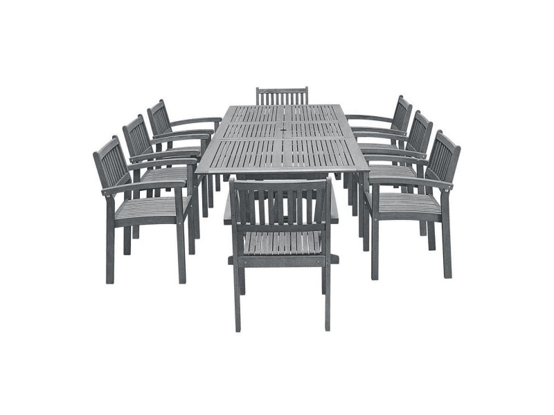Vifah Renaissance Outdoor Patio Hand-scraped Wood 9-piece Dining Set with Extension Table - White BG