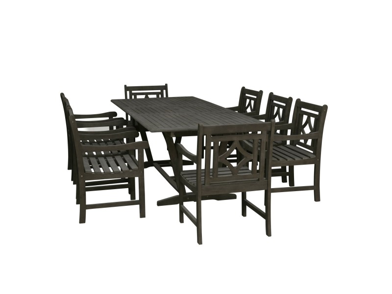 Renaissance Outdoor 9-piece Wood Patio Extendable Table Dining Set - White BG