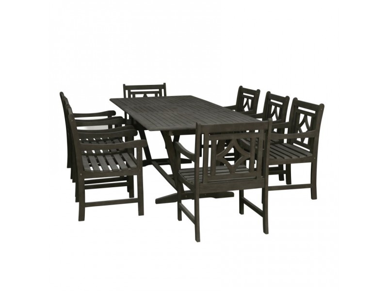 Renaissance Outdoor 7-piece Wood Patio Extendable Table Dining Set - White BG