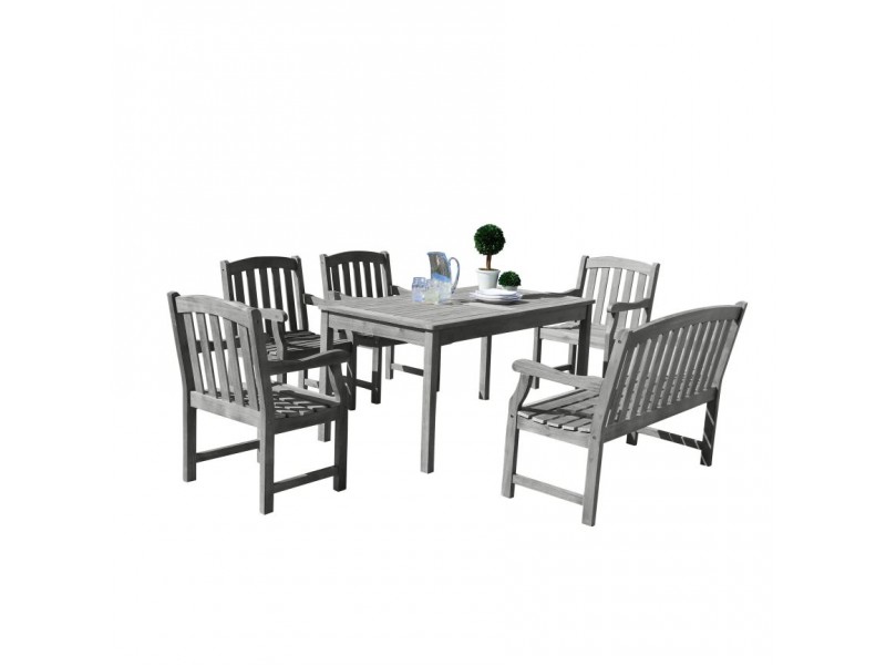 Renaissance Outdoor 6-piece Hand-scraped Wood Patio Dining Set with 4-foot Bench - White BG