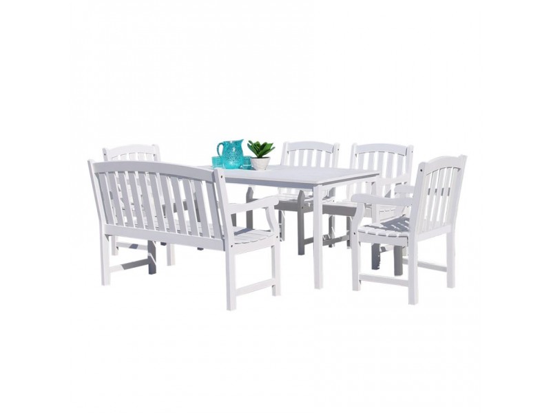 Bradley Outdoor 6-piece Wood Patio Dining Set with 4-foot Bench in White - White BG