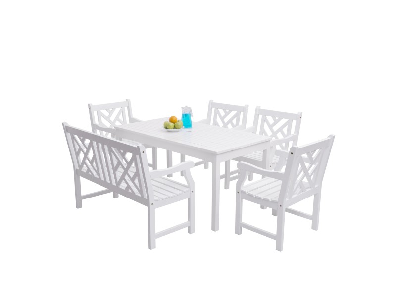 Bradley Outdoor 6-piece Wood Patio Dining Set with 4-foot Bench in White - White BG