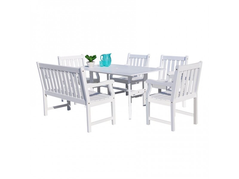 Bradley Outdoor 6-piece Wood Patio Dining Set with 4-foot Bench in White - White BG