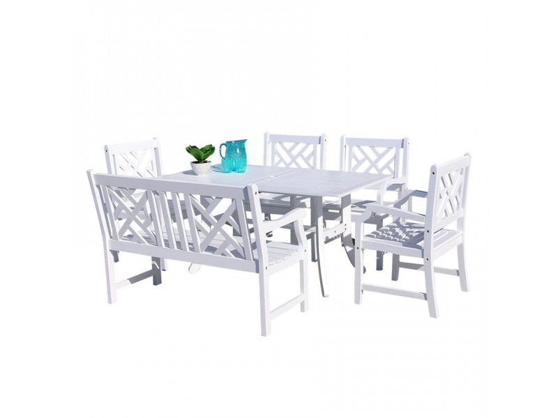 Bradley Outdoor 6-piece Wood Patio Dining Set with 4-foot Bench in White - White BG