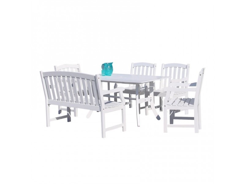 Bradley Outdoor 6-piece Wood Patio Dining Set with 4-foot Bench in White - White BG