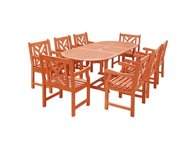 Vifah Malibu Outdoor 9-piece Wood Patio Dining Set with Extension Table - White BG