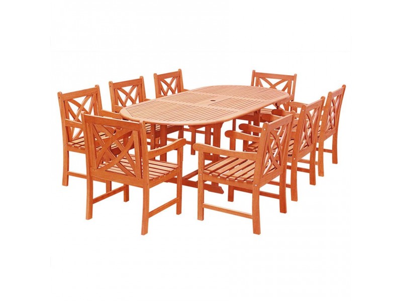 Malibu Outdoor 9-piece Wood Patio Dining Set with Extension Table - White BG