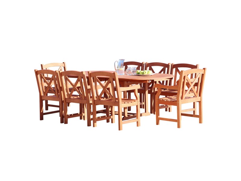 Malibu Outdoor 9-piece Wood Patio Dining Set with Extension Table - Set