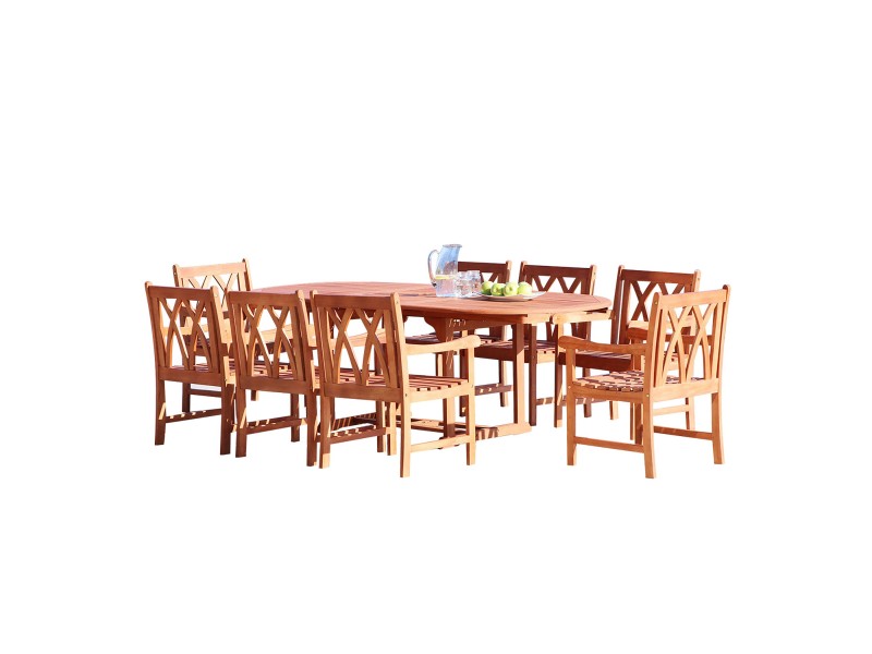 Vifah Malibu Outdoor 7-piece Wood Patio Dining Set with Extension Table - White BG