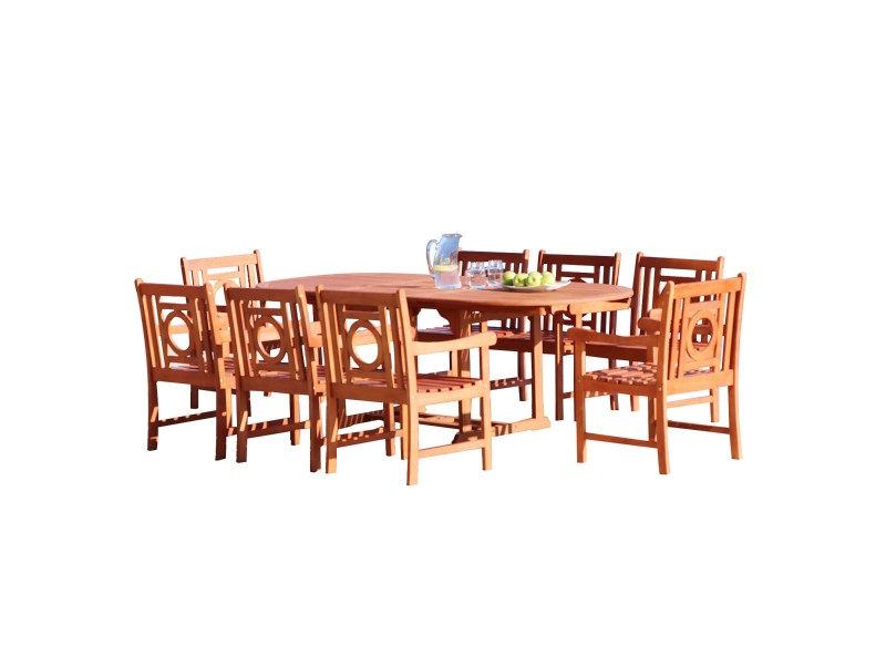 Malibu Outdoor 9-piece Wood Patio Dining Set with Extension Table - White BG