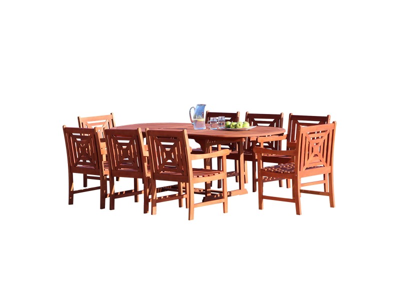 Malibu Outdoor 9-piece Wood Patio Dining Set with Extension Table - White BG