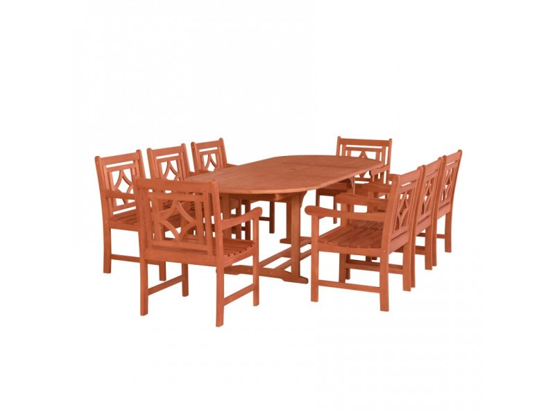 Malibu Outdoor 9-piece Wood Patio Extendable Table Dining Set - White BG