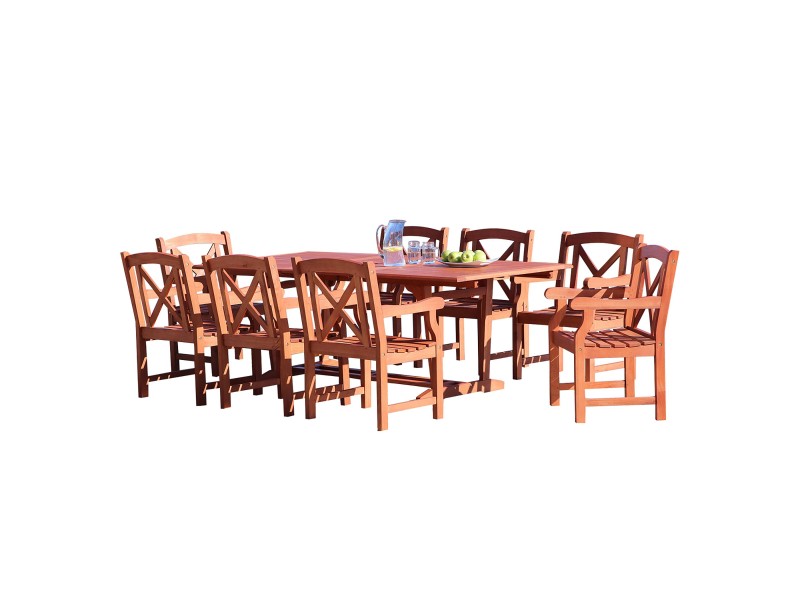 Malibu Outdoor 9-piece Wood Patio Dining Set with Extension Table - White bG