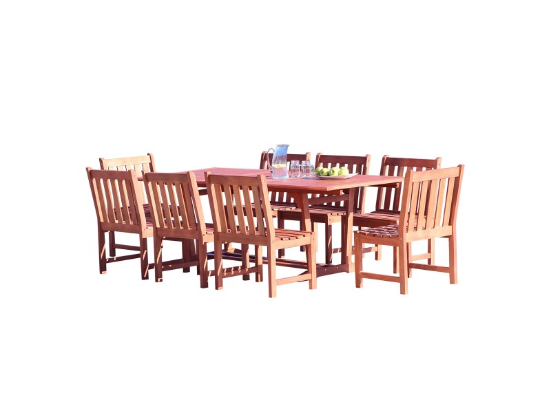 Malibu Outdoor 9-piece Wood Patio Dining Set with Extension Table - White BG