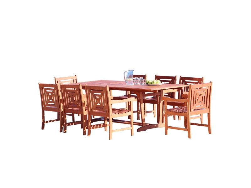 Malibu Outdoor 9-piece Wood Patio Dining Set with Extension Table - White BG