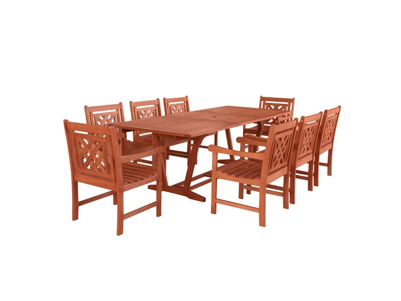Vifah Malibu Outdoor 9-piece Wood Patio Extendable Table Dining Set - White BG