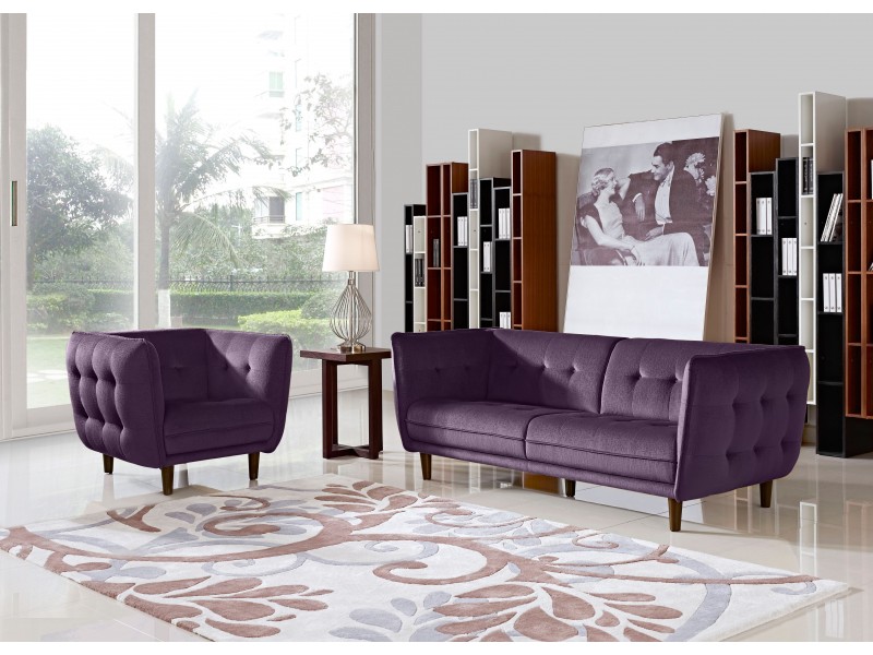 Diamond Sofa Venice Button Tuft Fabric Sofa & Chair 2PC Set - PURPLE