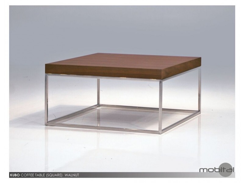 Kubo 30" Square Coffee Table Natural Walnut  with Stainless Steel