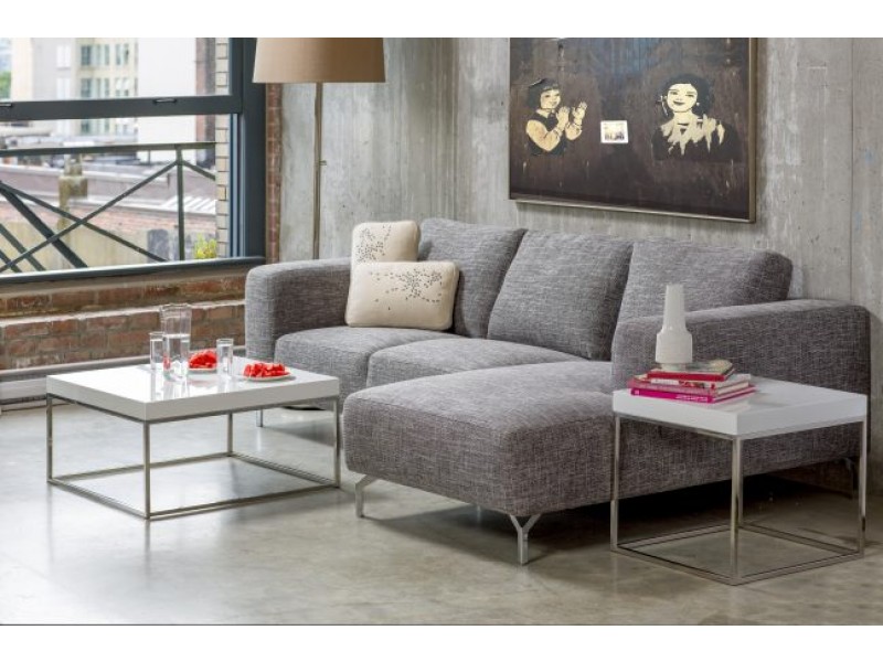 Kubo 30" Square Coffee Table High Gloss White with Stainless Steel - Lifestyle